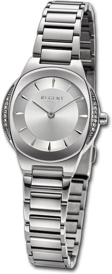 Regent Quarzuhr Regent Damen Armbanduhr Analog, Damenuhr Metallarmband silber, rundes Gehäuse, extra groß (ca. 28,5mm) von Regent