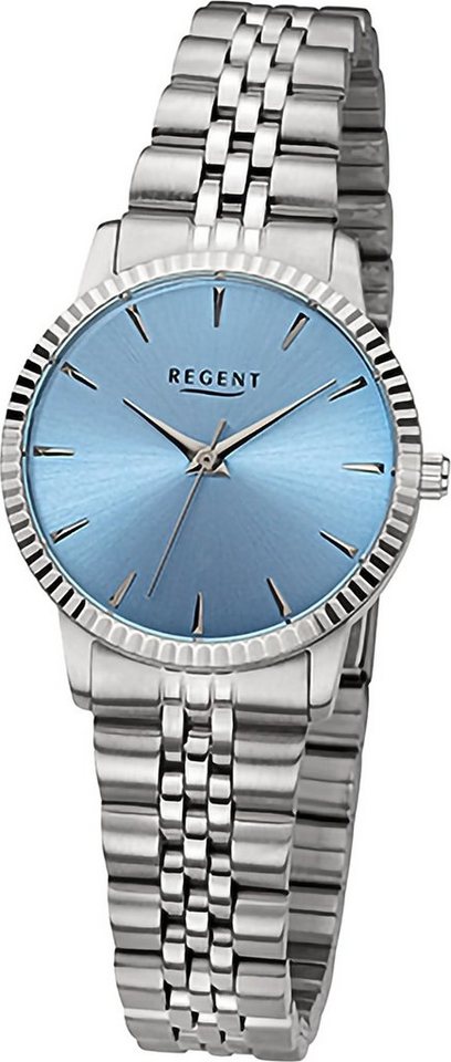 Regent Quarzuhr Regent Damen Armbanduhr Analog, Damenuhr Metallarmband silber, rundes Gehäuse, extra groß (ca. 30,5mm) von Regent