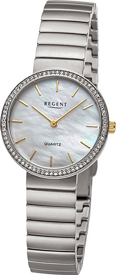 Regent Quarzuhr Regent Damen Armbanduhr Analog, Damenuhr Metallarmband silber, rundes Gehäuse, extra groß (ca. 30mm) von Regent