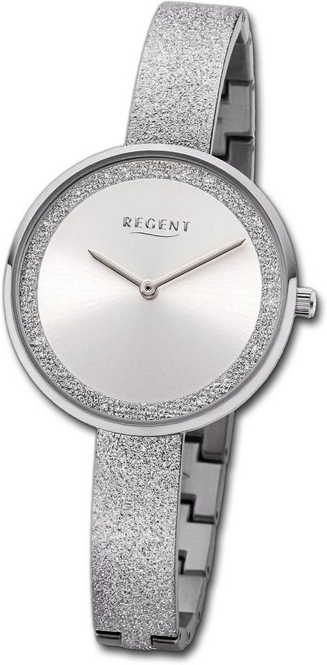 Regent Quarzuhr Regent Damen Armbanduhr Analog, Damenuhr Metallarmband silber, rundes Gehäuse, extra groß (ca. 34mm) von Regent