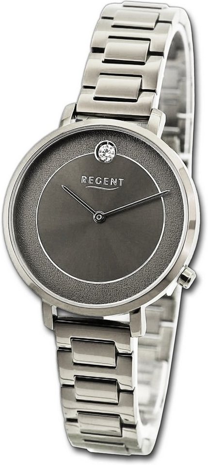 Regent Quarzuhr Regent Damen Armbanduhr Analog, Damenuhr Metallarmband silber, rundes Gehäuse, extra groß (ca. 35mm) von Regent