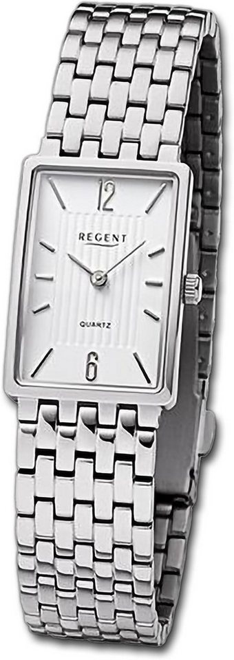 Regent Quarzuhr Regent Damen Armbanduhr Analog, Damenuhr Metallarmband silber, rundes Gehäuse, groß (ca. 20x29mm) von Regent