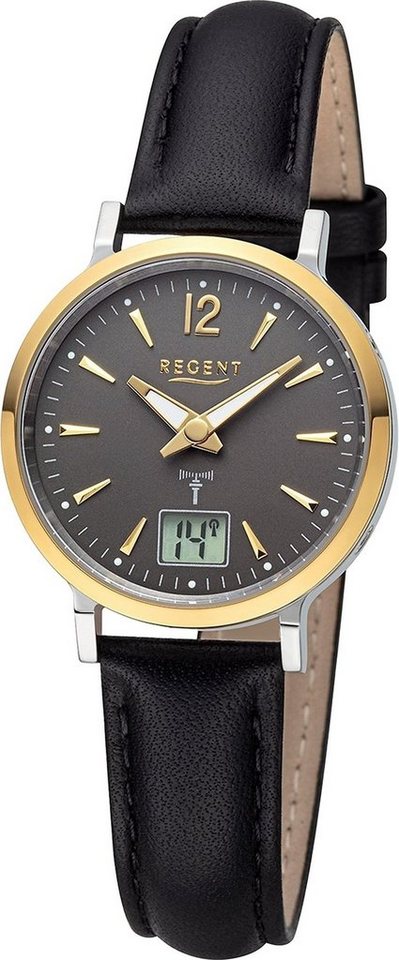 Regent Quarzuhr Regent Damen Armbanduhr Analog-Digital, (Analog-Digitaluhr), Damen Armbanduhr rund, extra groß (ca. 30mm), Lederarmband von Regent