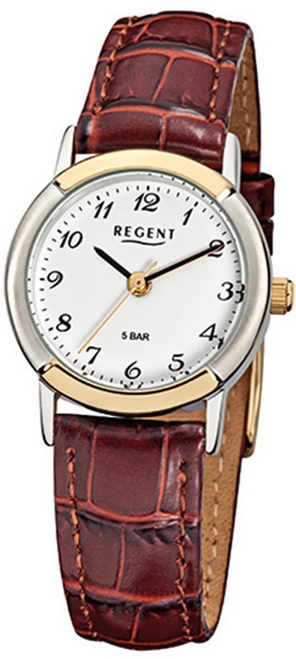 Regent Quarzuhr Regent Damen-Armbanduhr braun Analog F-576, (Analoguhr), Damen Armbanduhr rund, klein (ca. 25mm), Lederarmband von Regent