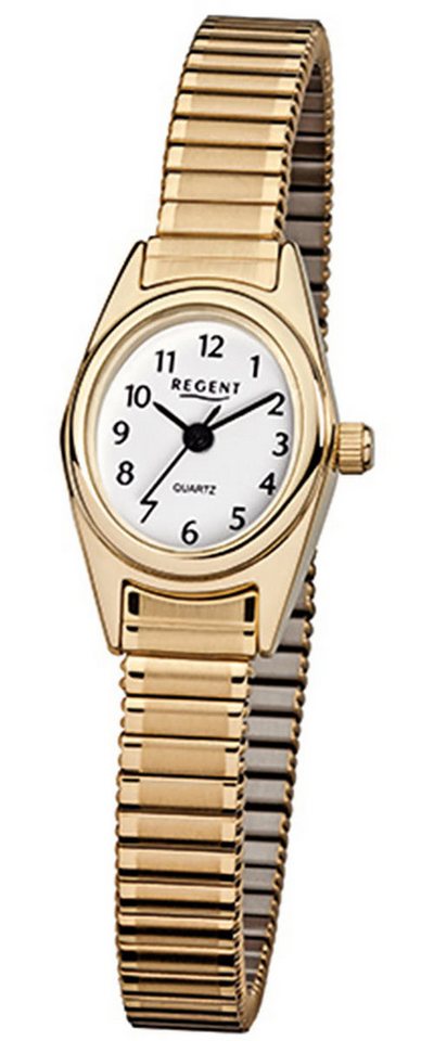 Regent Quarzuhr Regent Damen-Armbanduhr gold Analog F-263, (Analoguhr), Damen Armbanduhr oval, klein (ca. 19x21mm), Edelstahl, ionenplattiert von Regent