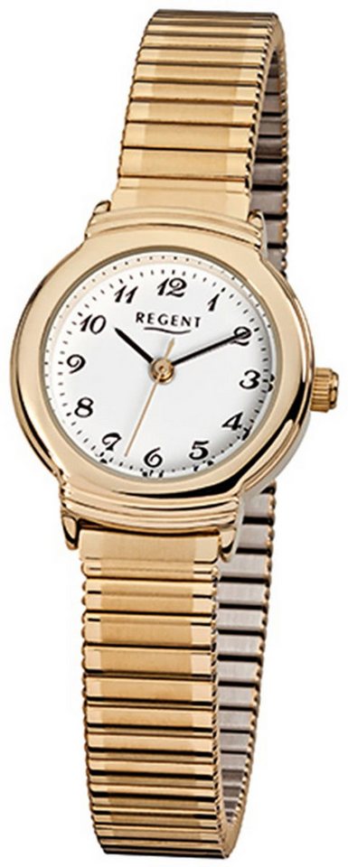 Regent Quarzuhr Regent Damen-Armbanduhr gold Analog F-265, (Analoguhr), Damen Armbanduhr rund, klein (ca. 24mm), Edelstahl, ionenplattiert von Regent