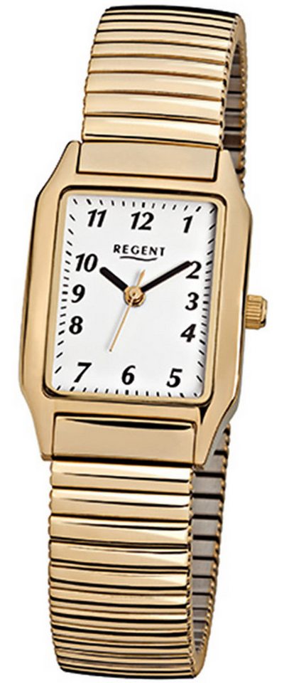 Regent Quarzuhr Regent Damen-Armbanduhr gold Analog F-269, (Analoguhr), Damen Armbanduhr eckig, klein (ca. 23x26mm), Edelstahl, ionenplattiert von Regent