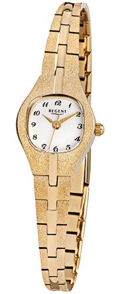 Regent Quarzuhr Regent Damen-Armbanduhr gold Analog F-308, (Analoguhr), Damen Armbanduhr eckig, klein (ca. 18x23mm), Edelstahl, ionenplattiert von Regent