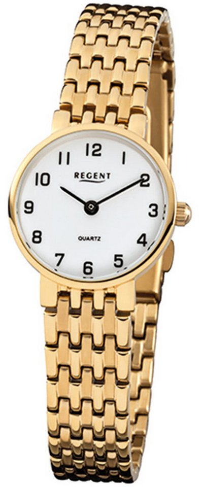 Regent Quarzuhr Regent Damen-Armbanduhr gold Analog F-716, (Analoguhr), Damen Armbanduhr rund, klein (ca. 24mm), Edelstahl, ionenplattiert von Regent