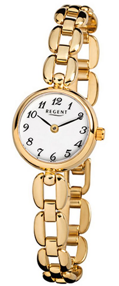 Regent Quarzuhr Regent Damen-Armbanduhr gold Analog F-801, (Analoguhr), Damen Armbanduhr rund, klein (ca. 20mm), Edelstahl, ionenplattiert von Regent