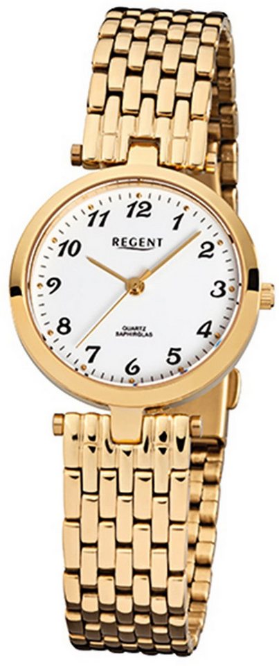 Regent Quarzuhr Regent Damen-Armbanduhr gold Analog F-905, (Analoguhr), Damen Armbanduhr rund, klein (ca. 28mm), Edelstahlarmband von Regent