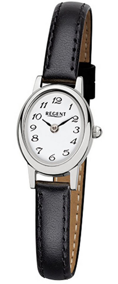 Regent Quarzuhr Regent Damen-Armbanduhr schwarz Analog, (Analoguhr), Damen Armbanduhr oval, klein (ca. 18x21mm), Lederarmband von Regent