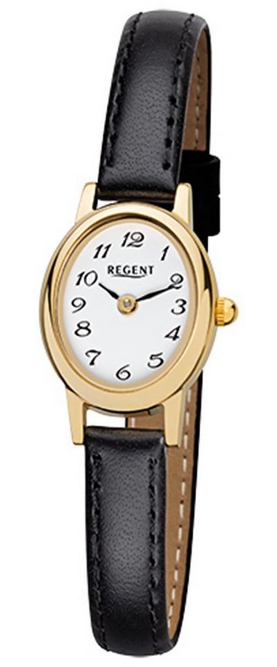 Regent Quarzuhr Regent Damen-Armbanduhr schwarz Analog, (Analoguhr), Damen Armbanduhr oval, klein (ca. 18x21mm), Lederarmband von Regent