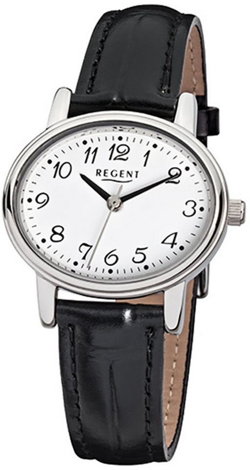 Regent Quarzuhr Regent Damen-Armbanduhr schwarz Analog, (Analoguhr), Damen Armbanduhr oval, klein (ca. 30x25mm), Lederarmband von Regent