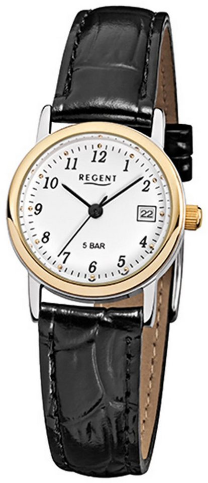 Regent Quarzuhr Regent Damen-Armbanduhr schwarz Analog, (Analoguhr), Damen Armbanduhr rund, klein (ca. 25mm), Lederarmband von Regent