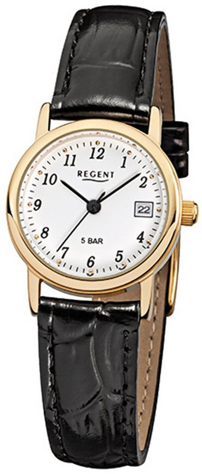 Regent Quarzuhr Regent Damen-Armbanduhr schwarz Analog, (Analoguhr), Damen Armbanduhr rund, klein (ca. 25mm), Lederarmband von Regent
