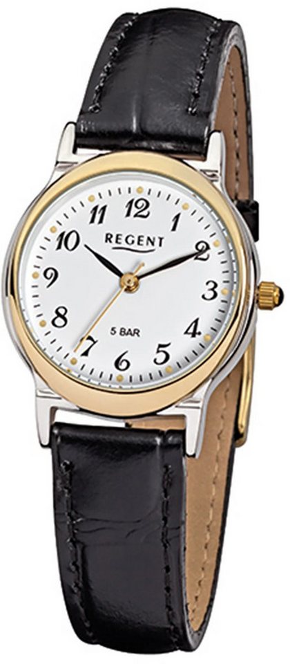 Regent Quarzuhr Regent Damen-Armbanduhr schwarz Analog, (Analoguhr), Damen Armbanduhr rund, klein (ca. 27mm), Lederarmband von Regent