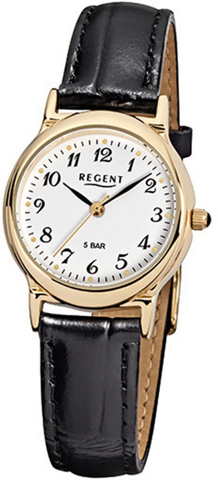 Regent Quarzuhr Regent Damen-Armbanduhr schwarz Analog, (Analoguhr), Damen Armbanduhr rund, klein (ca. 27mm), Lederarmband von Regent