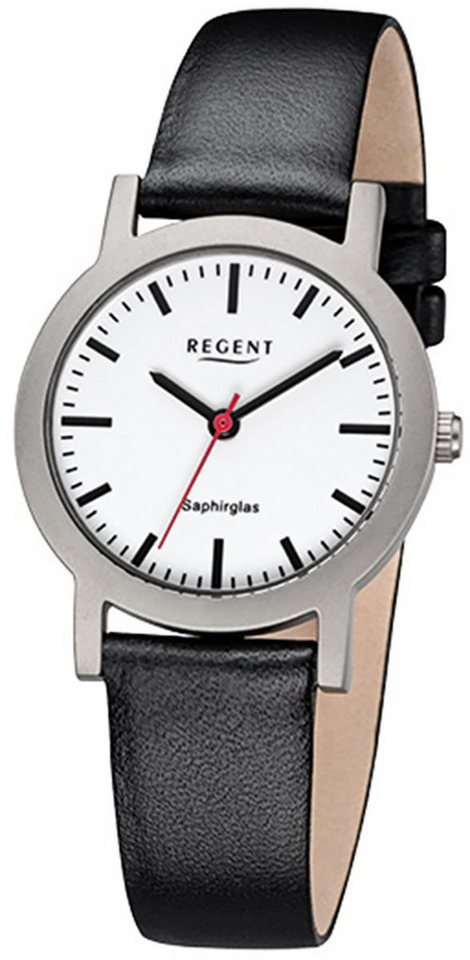Regent Quarzuhr Regent Damen-Armbanduhr schwarz Analog, (Analoguhr), Damen Armbanduhr rund, klein (ca. 28mm), Lederarmband von Regent