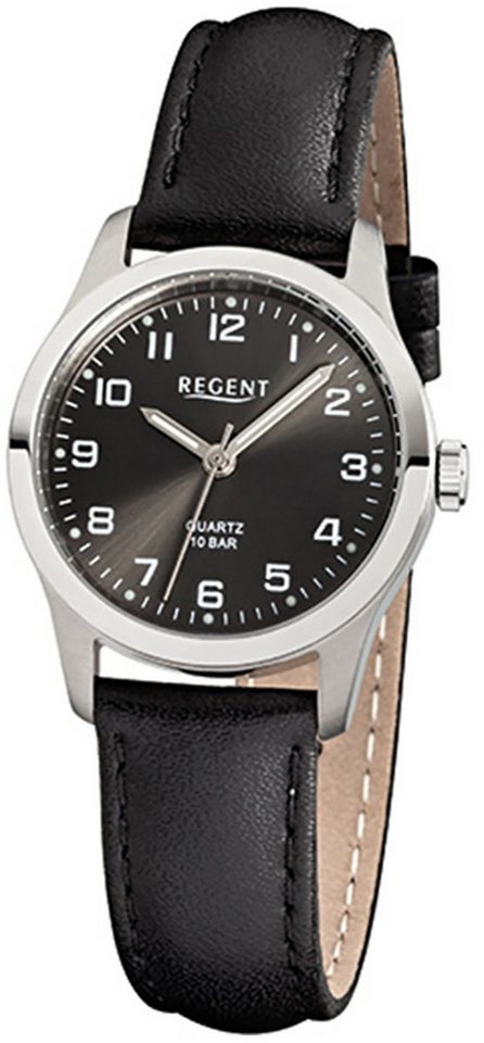 Regent Quarzuhr Regent Damen-Armbanduhr schwarz Analog, (Analoguhr), Damen Armbanduhr rund, klein (ca. 28mm), Lederarmband von Regent