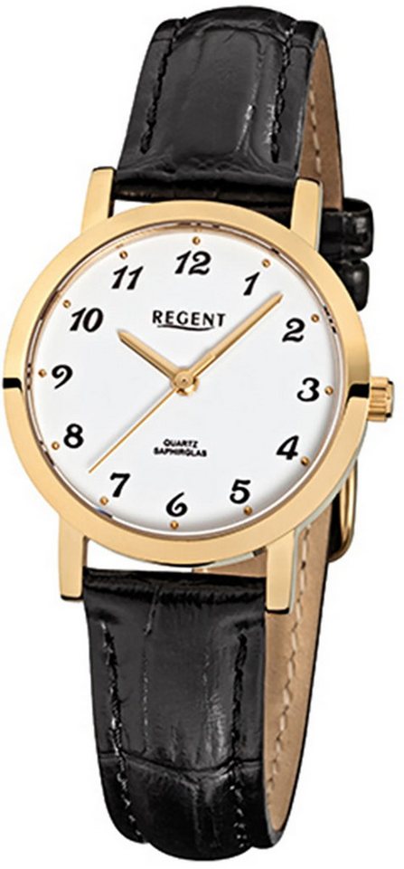 Regent Quarzuhr Regent Damen-Armbanduhr schwarz Analog, (Analoguhr), Damen Armbanduhr rund, klein (ca. 28mm), Lederarmband von Regent