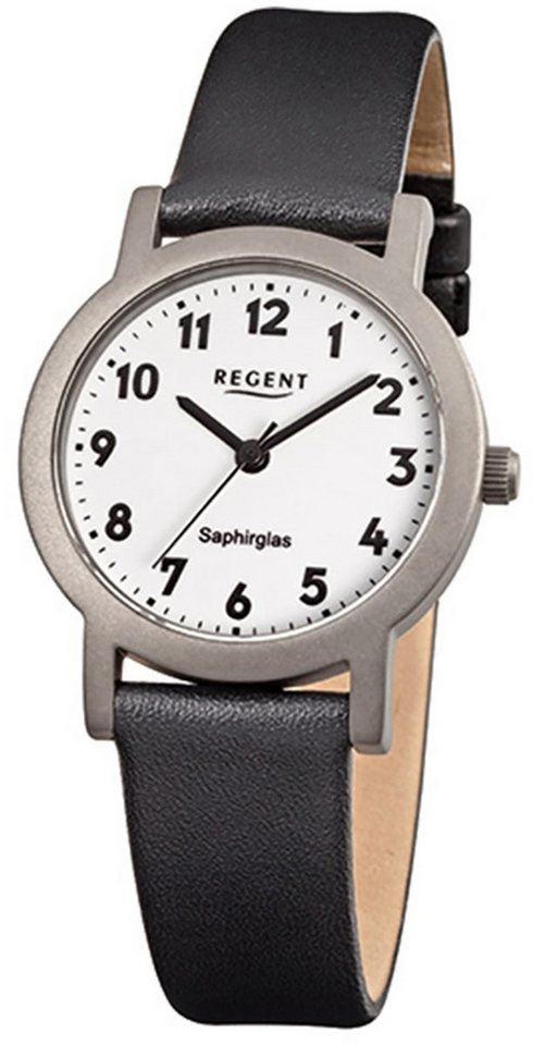 Regent Quarzuhr Regent Damen-Armbanduhr schwarz Analog, (Analoguhr), Damen Armbanduhr rund, klein (ca. 28mm), Lederarmband von Regent