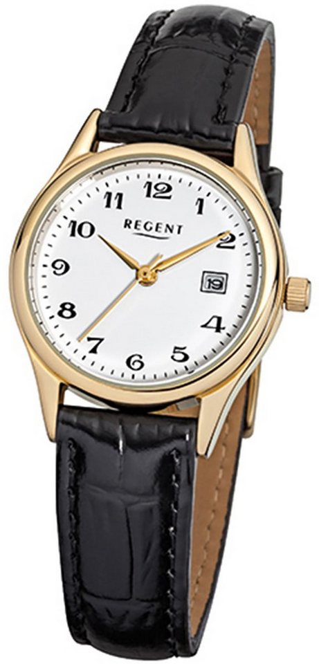 Regent Quarzuhr Regent Damen-Armbanduhr schwarz Analog, (Analoguhr), Damen Armbanduhr rund, klein (ca. 28mm), Lederarmband von Regent