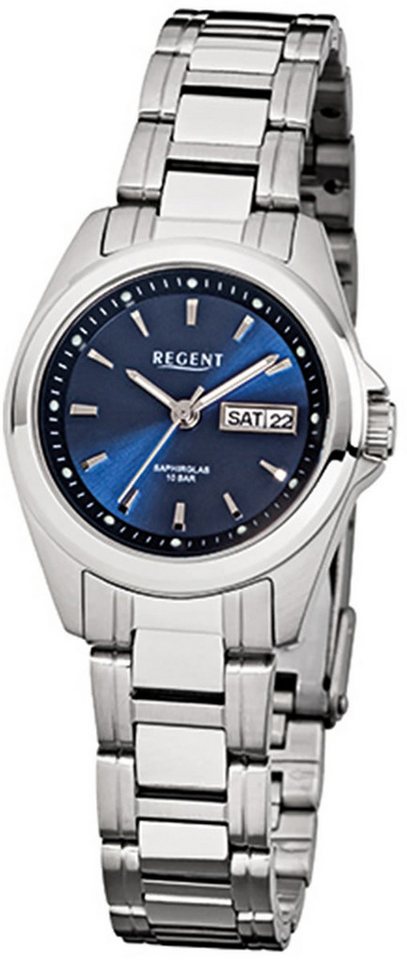 Regent Quarzuhr Regent Damen-Armbanduhr silber Analog F-518, (Analoguhr), Damen Armbanduhr rund, klein (ca. 27mm), Edelstahlarmband von Regent