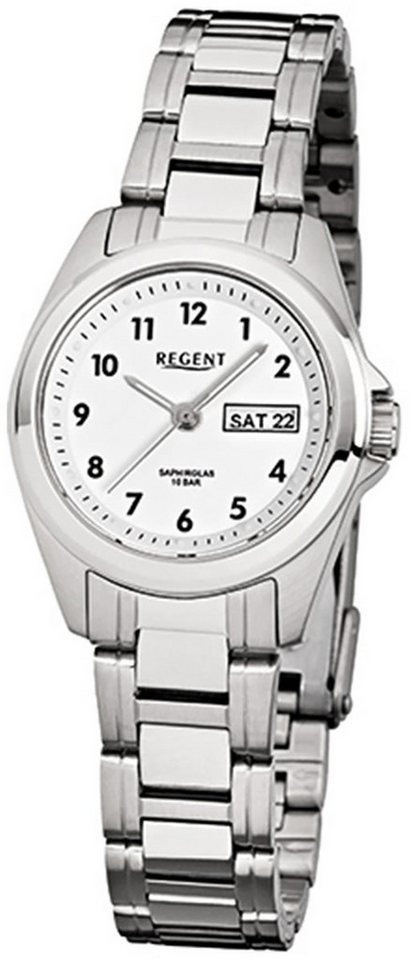 Regent Quarzuhr Regent Damen-Armbanduhr silber Analog F-519, (Analoguhr), Damen Armbanduhr rund, klein (ca. 27mm), Edelstahlarmband von Regent
