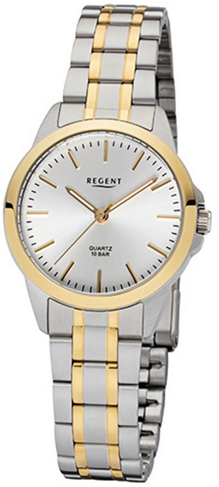 Regent Quarzuhr Regent Damen-Armbanduhr silber gold Analog, (Analoguhr), Damen Armbanduhr rund, klein (ca. 29mm), Edelstahlarmband von Regent
