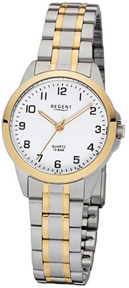 Regent Quarzuhr Regent Damen-Armbanduhr silber gold Analog, (Analoguhr), Damen Armbanduhr rund, klein (ca. 29mm), Edelstahlarmband von Regent