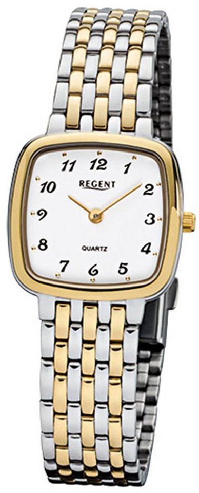 Regent Quarzuhr Regent Damen-Armbanduhr silber gold Analog, Damen Armbanduhr eckig, klein (ca. 25x25mm), Edelstahl, ionenplattiert von Regent