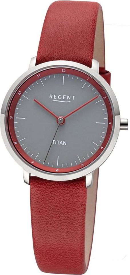 Regent Quarzuhr Regent Damen Titan-Armbanduhr Analog, Damen Armbanduhr rund, klein (ca. 30mm) Lederarmband rot, Elegant von Regent