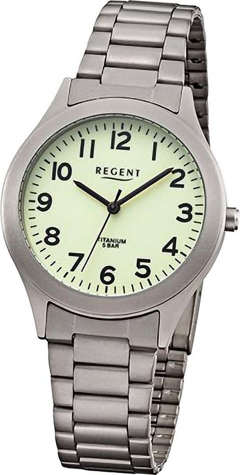 Regent Quarzuhr Regent Herren Armbanduhr Analog, (Analoguhr), Herren Armbanduhr rund, extra groß (ca. 36,4mm), Titanarmband von Regent