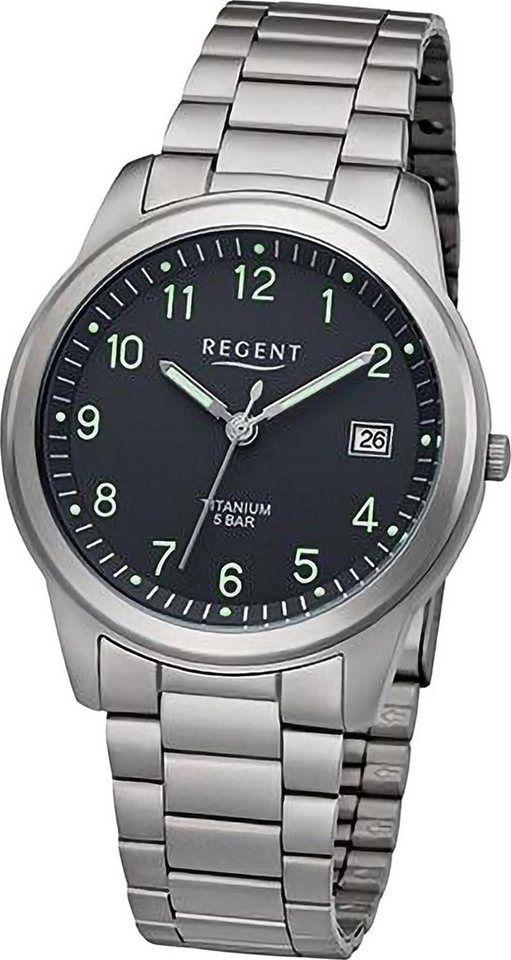 Regent Quarzuhr Regent Herren Armbanduhr Analog, (Analoguhr), Herren Armbanduhr rund, extra groß (ca. 36mm), Titanarmband von Regent