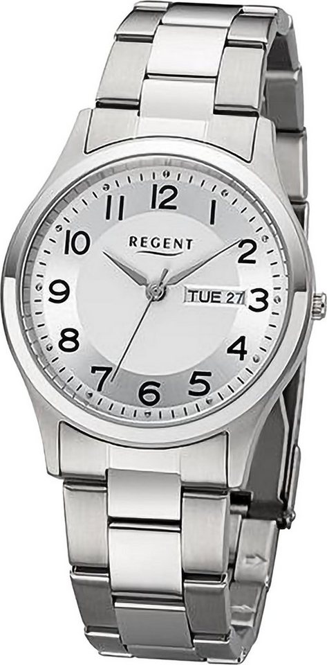 Regent Quarzuhr Regent Herren Armbanduhr Analog, (Analoguhr), Herren Armbanduhr rund, extra groß (ca. 37mm), Metallarmband von Regent
