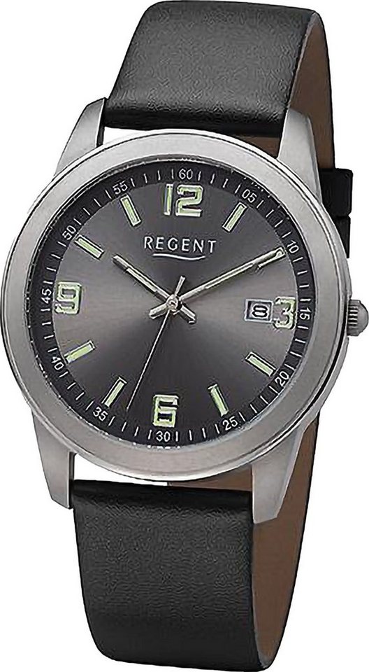 Regent Quarzuhr Regent Herren Armbanduhr Analog, (Analoguhr), Herren Armbanduhr rund, extra groß (ca. 38mm), Lederarmband von Regent