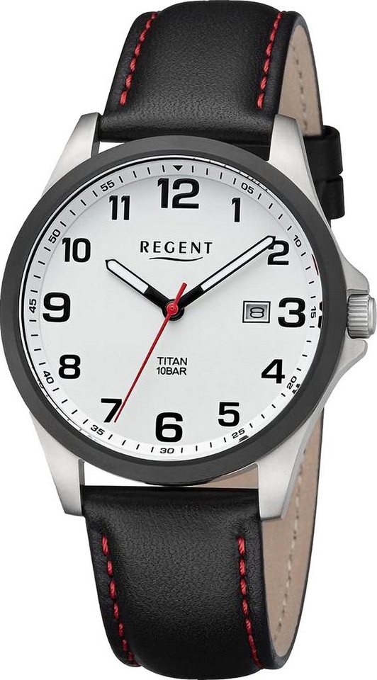 Regent Quarzuhr Regent Herren Armbanduhr Analog, (Analoguhr), Herren Armbanduhr rund, extra groß (ca. 39mm), Lederarmband von Regent
