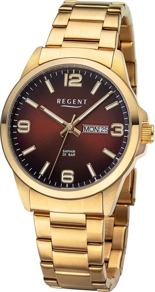 Regent Quarzuhr Regent Herren Armbanduhr Analog, (Analoguhr), Herren Armbanduhr rund, extra groß (ca. 39mm), Metallarmband von Regent