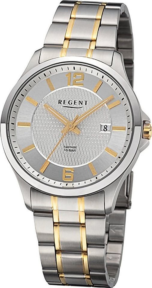Regent Quarzuhr Regent Herren Armbanduhr Analog, (Analoguhr), Herren Armbanduhr rund, extra groß (ca. 39mm), Metallarmband von Regent