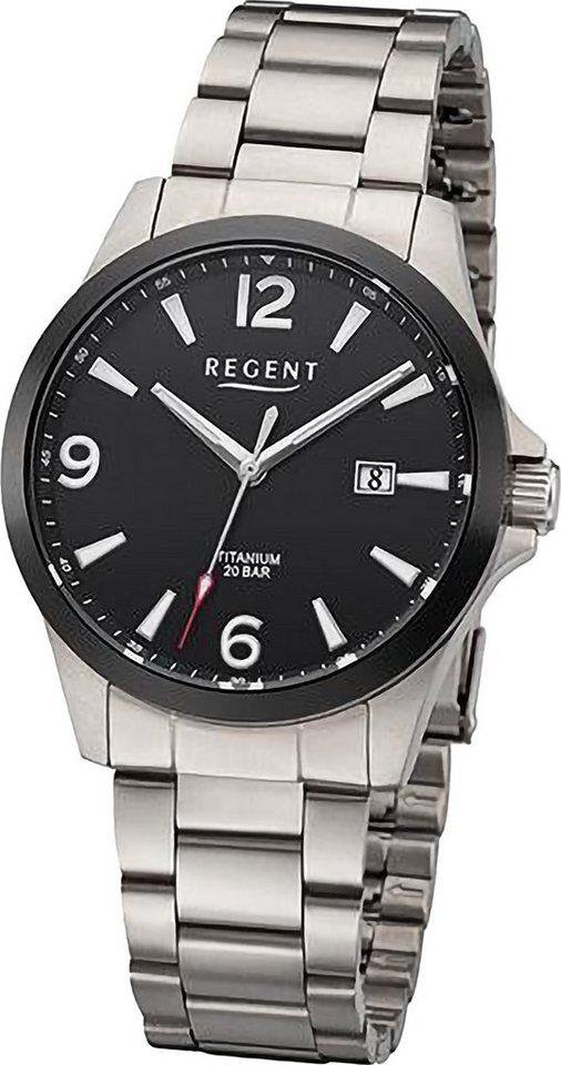 Regent Quarzuhr Regent Herren Armbanduhr Analog, (Analoguhr), Herren Armbanduhr rund, extra groß (ca. 39mm), Titanarmband von Regent