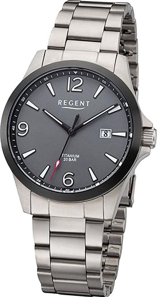 Regent Quarzuhr Regent Herren Armbanduhr Analog, (Analoguhr), Herren Armbanduhr rund, extra groß (ca. 39mm), Titanarmband von Regent