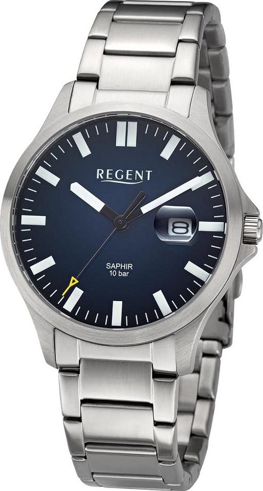 Regent Quarzuhr Regent Herren Armbanduhr Analog, (Analoguhr), Herren Armbanduhr rund, extra groß (ca. 40mm), Metallarmband von Regent