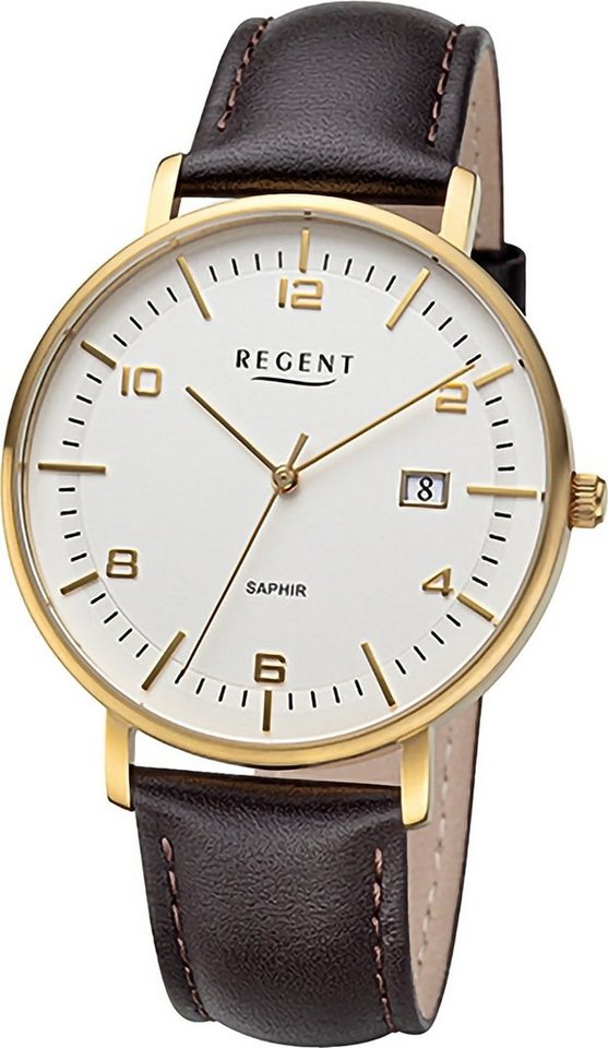 Regent Quarzuhr Regent Herren Armbanduhr Analog, (Analoguhr), Herren Armbanduhr rund, extra groß (ca. 42mm), Lederarmband von Regent
