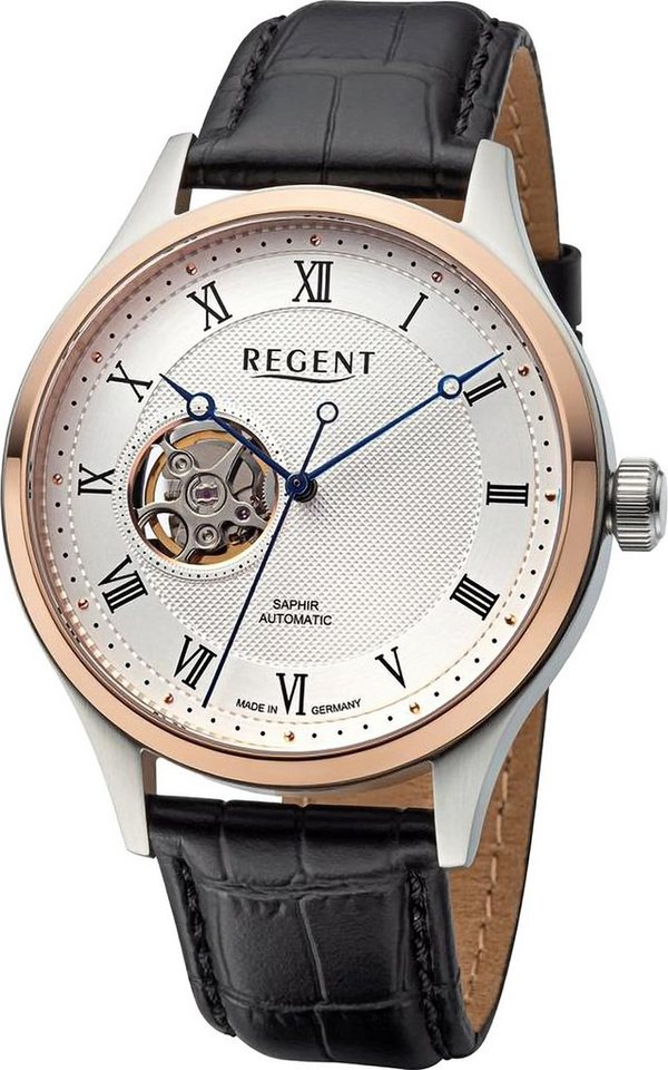 Regent Quarzuhr Regent Herren Armbanduhr Analog, (Analoguhr), Herren Armbanduhr rund, extra groß (ca. 42mm), Lederarmband von Regent