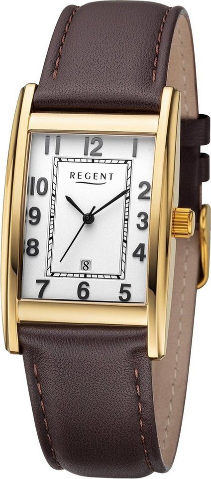 Regent Quarzuhr Regent Herren Armbanduhr Analog, Herren Armbanduhr rund, extra groß (ca. 29mm), Lederarmband von Regent