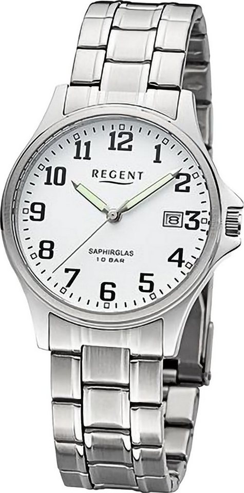 Regent Quarzuhr Regent Herren Armbanduhr Analog, (Analoguhr), Herren Armbanduhr rund, extra groß (ca. 36mm), Metallarmband von Regent