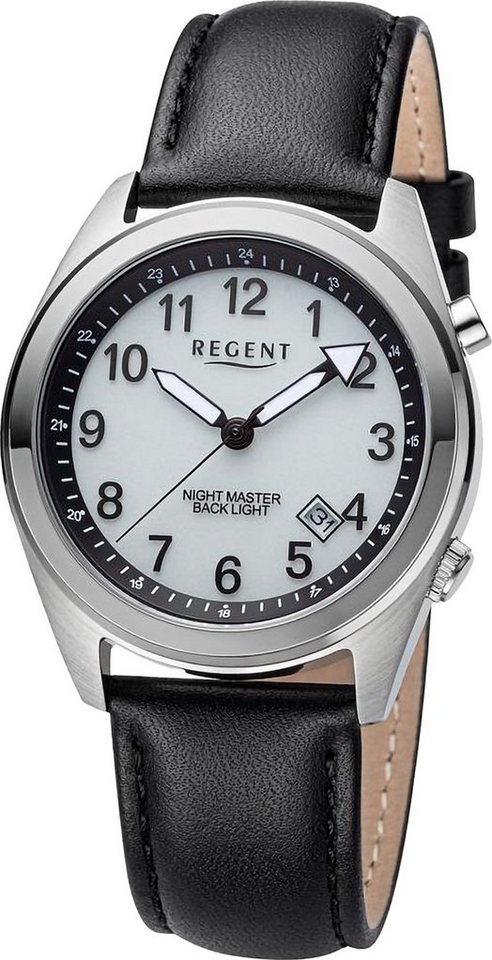 Regent Quarzuhr Regent Herren Armbanduhr Analog, Herren Armbanduhr rund, extra groß (ca. 37,6mm), Lederarmband von Regent