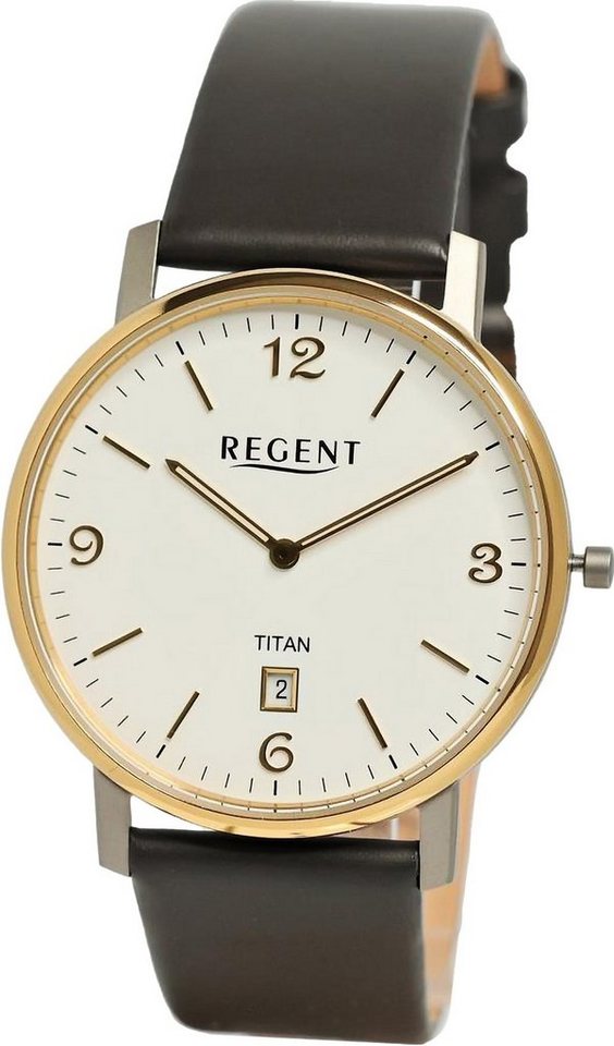 Regent Quarzuhr Regent Herren Armbanduhr Analog, Herren Armbanduhr rund, extra groß (ca. 39mm), Lederarmband von Regent