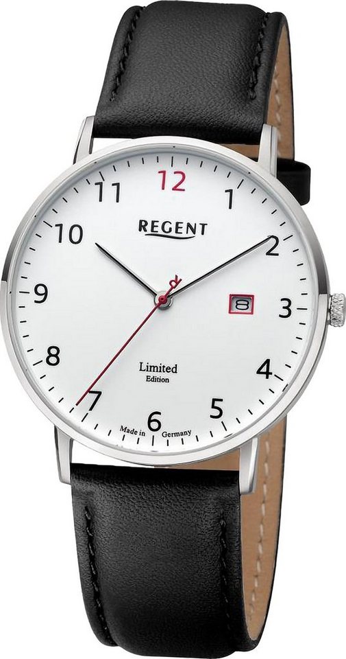 Regent Quarzuhr Regent Herren Armbanduhr Analog, (Analoguhr), Herren Armbanduhr rund, extra groß (ca. 39mm), Lederarmband von Regent